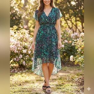 Lane Bryant Womens Floral High Low Dress Green Floral Print Dress Size 16